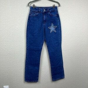 As You Rigid Denim High Rise Straight Leg Mom Jeans Crystal Star Cut Out Sz 28